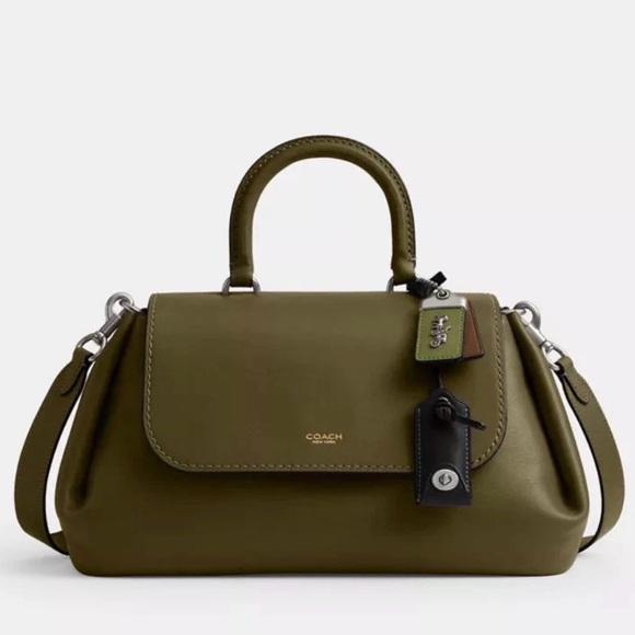 Coach Handbags - Coach Slouchy Rogue Top Handle Bag in Olive Green & Silver CCC39 Authenticated